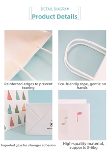 Detail of reinforced edges and eco-friendly braided handles on cartoon kraft paper gift bag
