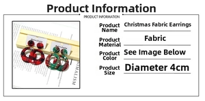 Detail view of 4cm Christmas plaid fabric hoop earrings showing texture and size