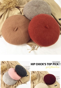Detailed view of soft wool cashmere beret hats in multiple colors for winter warmth