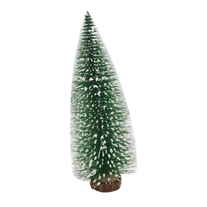 Mini 3D Christmas tree with green pine needles, snow-covered tips and a natural wooden base