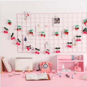 Handmade plush cherry and strawberry pom pom string decoration for cozy room decor