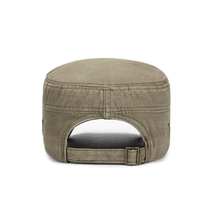 Casquette militaire plate vert armée en toile lavée avec boucle métallique réglable au dos