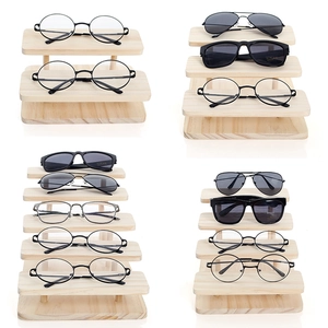 Multi-tier solid wood eyewear display stands for sunglasses and optical frames