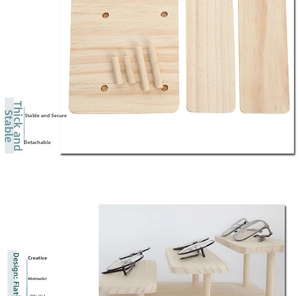 Detail view of tiered solid wood eyewear display stand with removable assembly parts