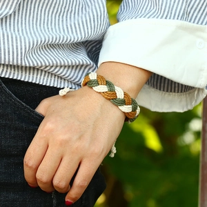 Handmade woven couple bracelet with three-color cotton rope and adjustable knot