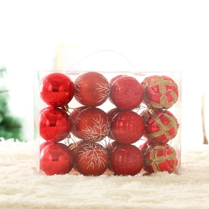 24-piece red Christmas ball ornaments set with mixed textures for holiday tree decoration