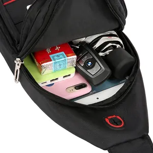 Waterproof Oxford fabric chest bag showing large capacity with phone and tablet storage