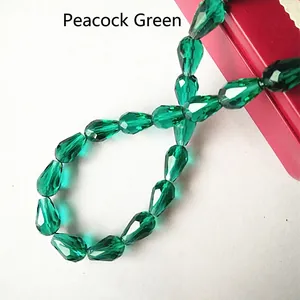 Faceted peacock green teardrop glass beads for DIY jewelry making and accessories