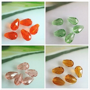 Faceted crystal glass teardrop beads in orange, apple green, water red and amber colors