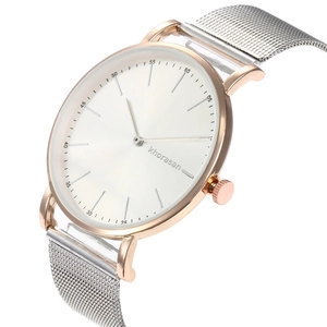 Elegant khorasan women's quartz watch with silver mesh band and rose gold minimalist dial
