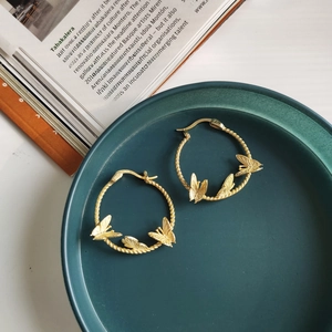 Irregular butterfly ring earrings in 925 sterling silver with a luxury gold finish