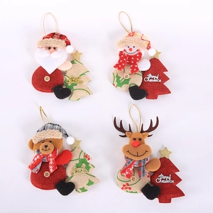 Set of 4 Christmas tree hanging ornaments featuring Santa, Snowman, Bear, and Reindeer