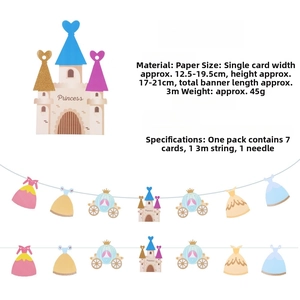 Princess castle paper banner set with carriage and dress cutouts for party decor