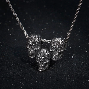 Punk hip hop skull pendant necklace in vintage stainless steel with twisted rope chain