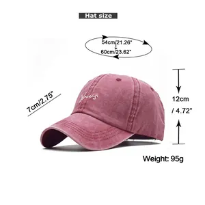 Size chart for washed cotton baseball cap with Yours embroidery and adjustable strap