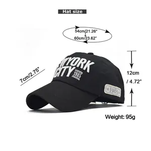 Detailed size chart for the New York City 1985 embroidered cotton baseball cap