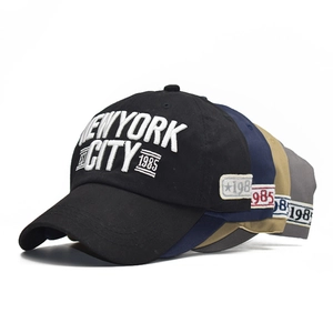 Cotton baseball caps with 3D New York City embroidery in black, blue, khaki and grey