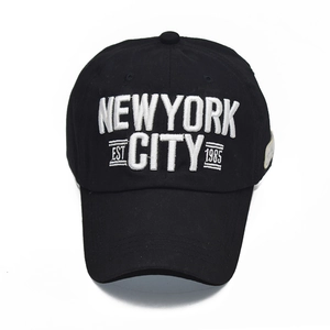 Black cotton baseball cap with white 3D New York City 1985 embroidery on the front