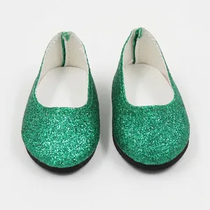 Sparkly green sequin doll flat shoes for 18-inch girl dolls accessories for doll lovers