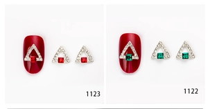 Detail of 3D geometric triangle nail charms with square rhinestones and alloy frame