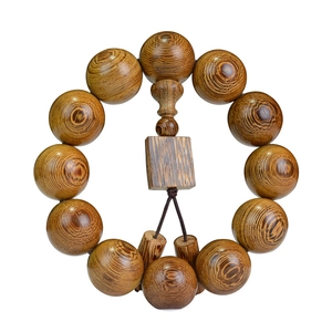 Bracelet de prière en bois de wengé naturel avec perles rondes et détail de perle carrée