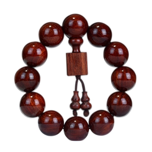 Deep red sandalwood Buddhist beads bracelet with traditional gourd pendant and wood tags