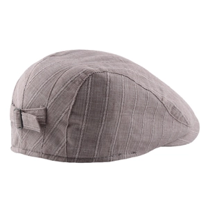 Classic grey striped flat cap for men with adjustable side metal buckle and breathable fabric