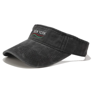 Washed charcoal cotton NEW YORK embroidered sun visor hat for men and women