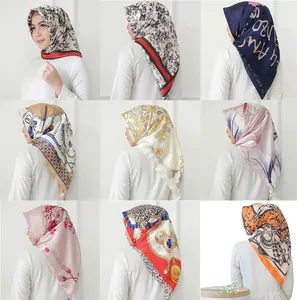 Set of 90x90cm printed silk headscarves for women featuring diverse elegant patterns