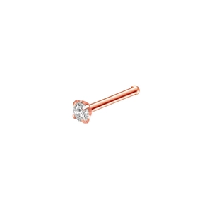 Detailed view of rose gold nose stud featuring a brilliant white round-cut zircon stone