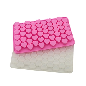 Close-up of heart-shaped silicone molds with 55 small cavities for chocolate and DIY crafts
