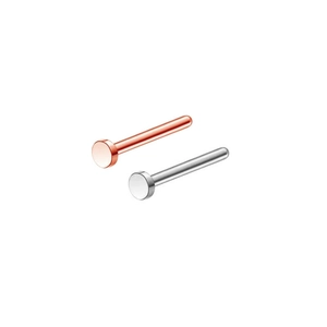 Detailed view of stainless steel nose hoops in rose gold and silver metallic finishes
