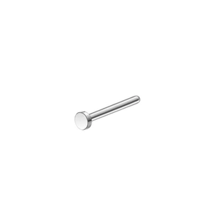 Detail shot of a silver stainless steel nose stud with a smooth flat head design