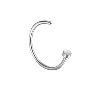 Polished silver stainless steel C-shaped nose hoop ring with flat disc detail