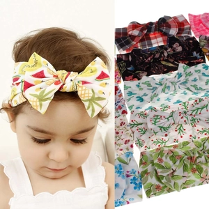 Baby Kids Nylon Headband Large Bow Knot Printed Hair Band Stretchy Toddler Floral Fruit Plaid Newborn Infant Hair Accessories