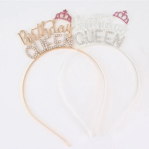 Serre-tête Birthday Queen en or et argent avec strass brillants et petite couronne