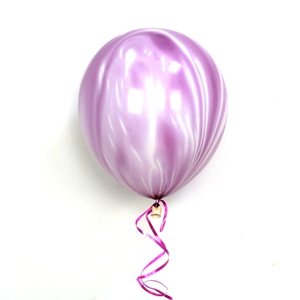 Detail of 12-inch purple agate marble latex balloon with a smooth glossy finish