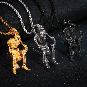 Unique skull on toilet pendants in gold, silver, and black stainless steel for men