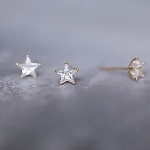 Minimalist 14K gold plated 925 sterling silver star stud earrings with zircon stones