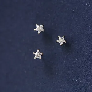 Star Stud Earrings With 925 Sterling Silver Earring Post 14K Gold Plated Zircon Simple Elegant For Women