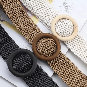 Ceintures tressées en coton et lin pour robes avec boucles rondes en bois en trois coloris