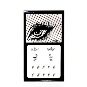 Detailed view of marquise-cut acrylic rhinestone face gems on eye makeup sticker card