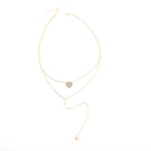 Layered gold heart and water drop necklace with minimalist Y-shaped chain and lobster clasp