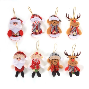 8-piece set of plush Christmas ornaments including Santa, snowman, bear, and reindeer dolls