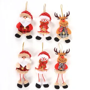 Set of 6 plush Christmas ornaments featuring Santa, snowman, and reindeer figures