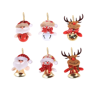 Set of 6 Christmas plush dolls with metal bells featuring Santa, Snowman and Reindeer