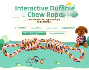 Dettaglio del giocattolo a nodo in corda di cotone multicolore resistente per cani masticatori