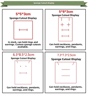 Detailed view of four jewelry box foam inserts with specific layout and slot dimensions
