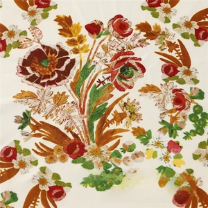 Detailed close-up of retro floral patterns on 130cm twill satin silk scarf fabric