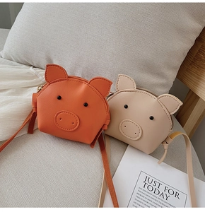 Cute pig-shaped mini shoulder bags in orange and beige PU leather for children